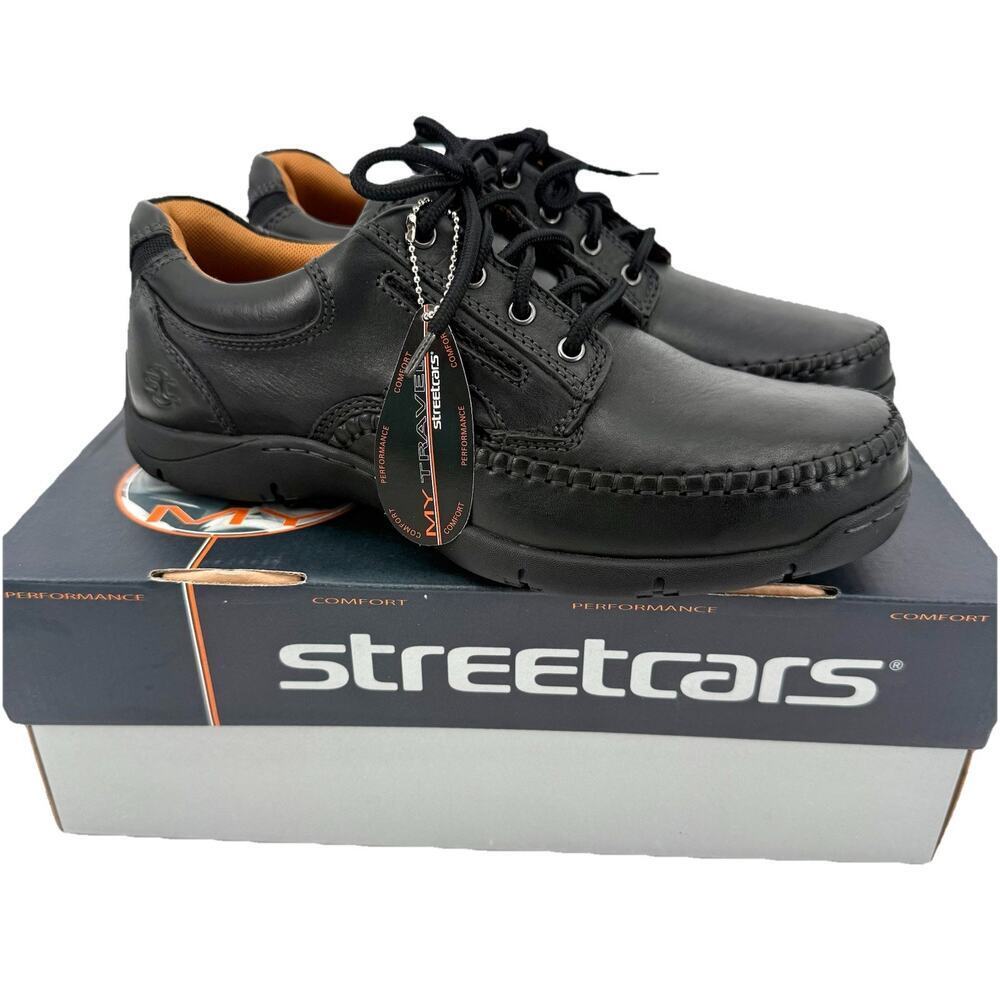 Streetcars Men's 9.5 M Aspen Casual Black Leather Lace Up Moc Toe Shoes Travel